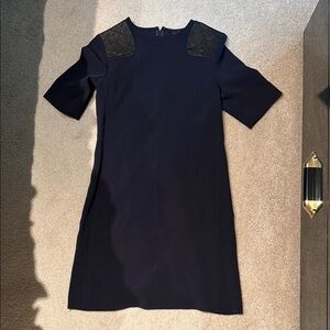Marc by Marc Jacobs Navy Blue Dress with Black Leather Accents Shoulders 0